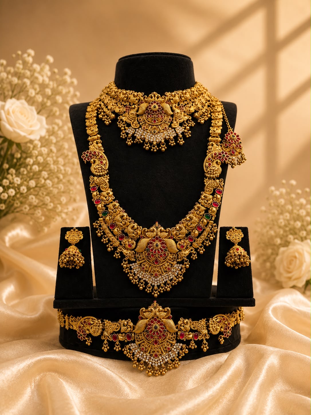 Antique Floral Stone Bridal Set