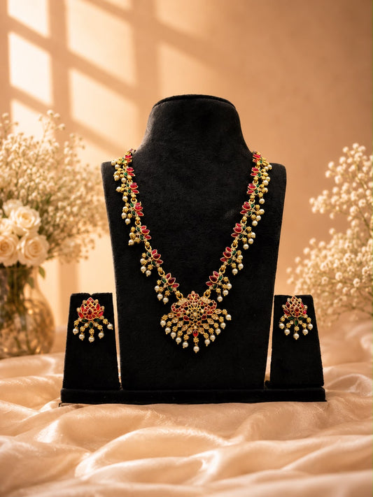 Antique Lotus Floral Stone Necklace