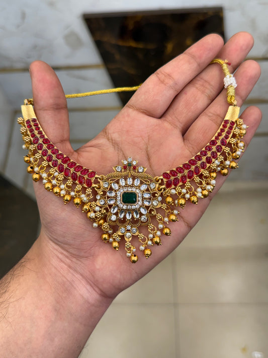 Trending Gold Beats Ruby Stone Necklace